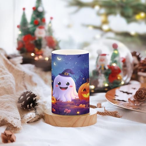 Image of Flickering Flameless Candles, Halloween Ghosts Pumpkins LED Candles with Remote Timer, Set of 2 Battery Operated Candle for Valentine Wedding Birthday