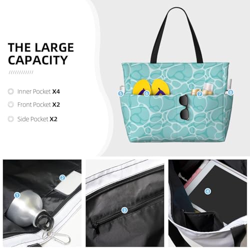 Large Beach Bags Water-resistant Sandproof - Turquoise Sea Water Surface Cute Beach Tote Bags for Women with Zipper3