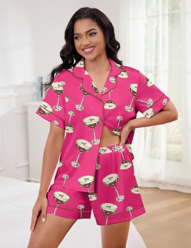 Image of SHESHOW Satin Pajamas for Women Set Preppy Animals Pjs Short Sleeve Shorts 2 Piece Loungewear Sets XS-XXL