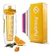 Hydracy Fruit Infuser Water Bottle - 32 oz Sports Bottle - Time Marker, Full Length Infusion Rod & Insulating Sleeve + 27 Fruit Infused Water Recipes eBook Gift - Sunny Yellow