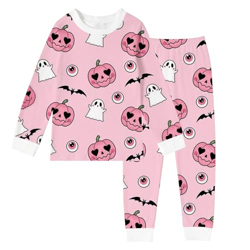 Halloween Pyjamas Set Kids Boys Girls Long Sleeve Nightwear Outfit Kids PJs 2 Piece Cotton Pyjamas Lounge Set Cute Pumpkin Ghost Print Sleepwear Soft Breathable Loungewear Age 2-10 Years