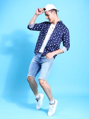 Image of The Indian Garage Co Men Slim Fit Abstract Printed Full Sleeves Spread Collar Casual Shirt