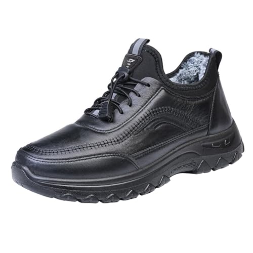 Generisch Zapatos marrones Botas de hombre Planas No Slip Elástico Cordones Color sólido Felpa Cálido y Cómodo Jardín Zapatos Hombres 43, Negro , 39 EU