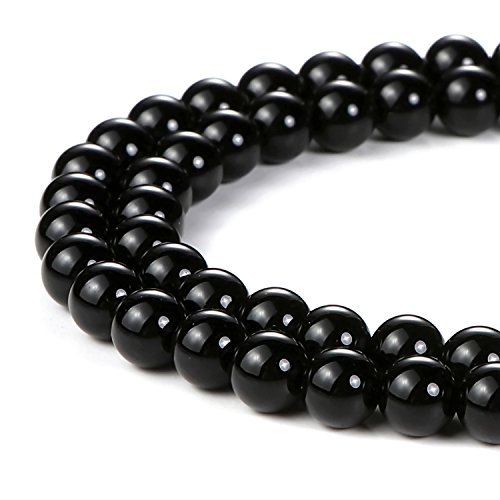 Image of BEADNOVA Black Onyx Beads Natural Crystal Beads Stone Gemstone Round Loose Energy Healing with Crystal Stretch Cord for Jewelry Making (6mm, 62-64pcs)