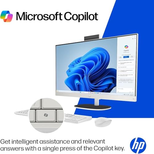 Image of HP 27 inch FHD All-in-One Touchscreen PC, AMD Ryzen AI 7 350, 16GB DDR5, 512GB PCIe SSD, Includes Wireless Keyboard & Mouse + External 9H 6-in-1 DVD Drive, Windows 11 Home, White