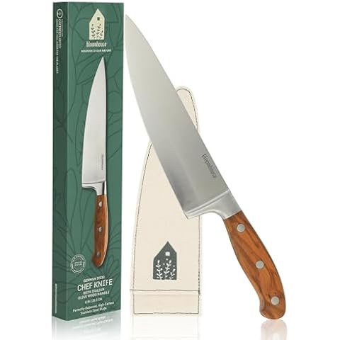bloomhouse 8 Inch German Steel Chef Knife W/Italian Olive Wood Forged Handle Cover