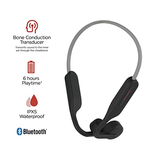 Image of Aiwa Bone Conducting Wireless Headphones - Open-Ear Wireless Bluetooth 5.0 Sports Headphones, 6 Hours Playtime, IPX5 Waterproof Earphones for Gym, Running, Hiking, and Cycling, Black