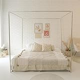 Queen Canopy Bed Frame - Princess Bed, Stainless Steel Canopy Poles for Girls Bed, Easy Installation, Canopy Bed Curtains Queen Bed Canopies & Drapes 4 Corner, Bed Canopy Decor (59'' X 78'' X 78'')