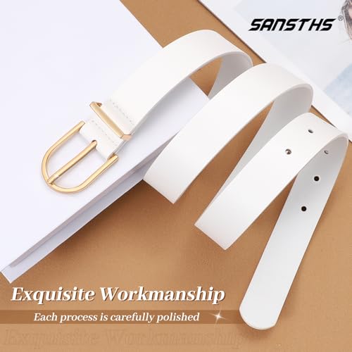 SANSTHS Women Faux Leather Chic Belts for Jeans Pants Fashion Ladies Belt Solid Color with Gold Curved Pin Buckle