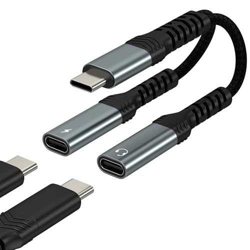 USB C�X�v���b�^�[ (2�C��1) �f���A���^�C�vC�[�d��w�b�h�z���P�[�u���A�_�v�^�[ iPhone 17 16 15 Pro Max�I�[�f�B�I�W���b�N�h���O�� �����[�dAUX�R�[�h Apple����}���`�|�[�g/������/�g�ѓd�b/���s�p Samsung��