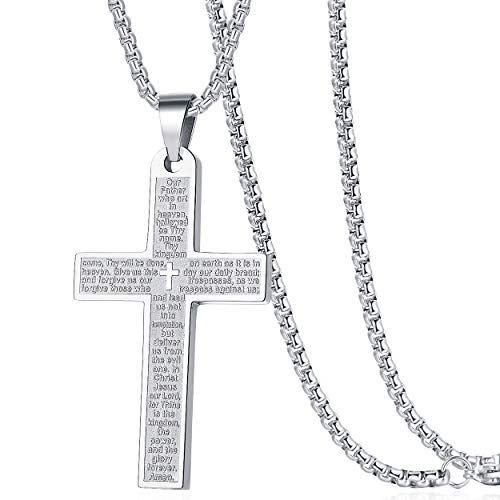 Rehoboth Men's Nail Lord's Prayer Cross Pendant Necklace for Men Women Stainless Steel Chain 24