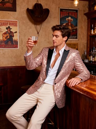 Image of Barry.Wang Mens Sequins Blazer Sparkle Dress Suit Jacket Cocktails Shiny Metallic Disco Dance Party Tuxedo Homecoming