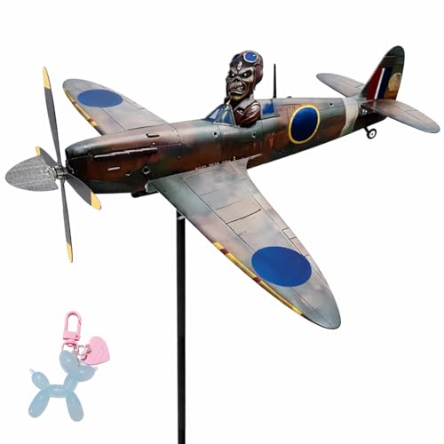 Skeleton Pilot Airplane Windmill for Yard, Metal Garden Wind Spinners with Ground Stake Design, Outdoor Kinetic Art Decor for Lawn, Patio and Flower Bed