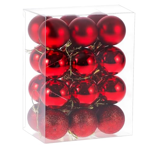 Christmas-Ornaments-24Pcs-12-Red-Christmas-Ball-Ornaments-Pre-Strung-Christmas-Tree-Ornaments-3-Style-Shatterproof-for-Birthday-Christmas-Holiday-Wedding-Decorations
