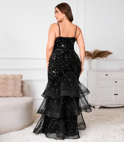 Women Sexy Sleeveless Sequin Mesh Patchwork Maxi Dress Red Plus Size Sling Cocktail Party Formal Gowns2