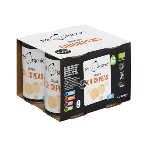 Mr Organic - Organic Chickpeas Tin - Vegan & Gluten Free - for Healthy Home Cooking - No Additives and Sustainably Sourced - Pack of 4 x 400g