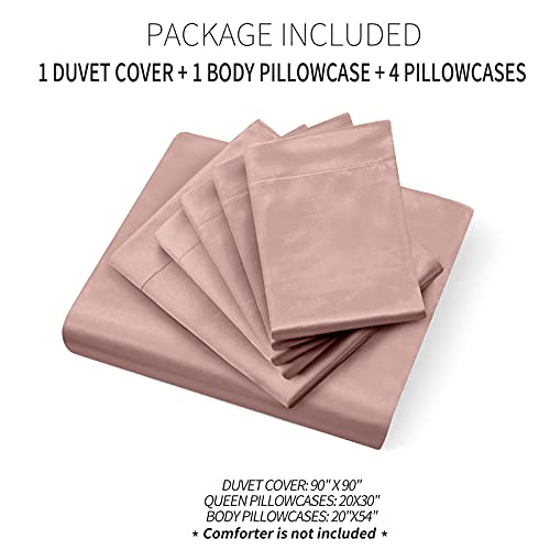 Image of Ersmak 6 Pieces Satin Duvet Cover Full /Queen Size Luxury Silky Bedding Duvet Cover Set with 1 Soft Duvet Cover, 4 Queen Pillowcases and 1 Body Pillowcase, Champagne