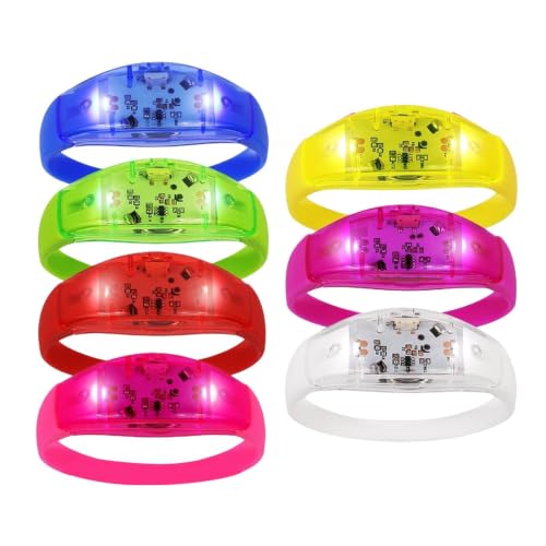 Pulseras LED: de luz sensible al sonido de 2,76 pulgadas, unidad de banda luminosa de silicona, estructura de seguridad intermitente para uso nocturno en la escuela, para acampar en interiores
