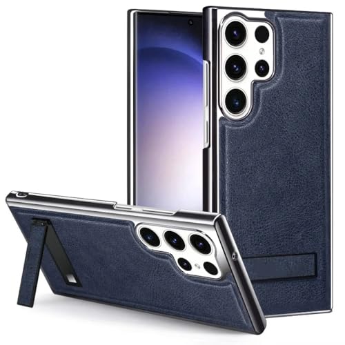 Support béquille et cuir PU bleu qualifient cet étui de téléphone Galaxy S24 robuste