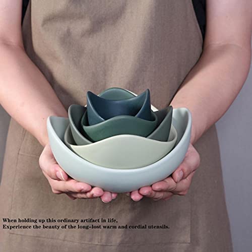 Set Of 5 Lotus Ceramic Bowl Set, Decorative Porcelain Bowls Set For Salad, Oatmeal, Pasta, Fruit, Cereal, Soup, Rice, For Home Decor (Mint Green) #TOP1