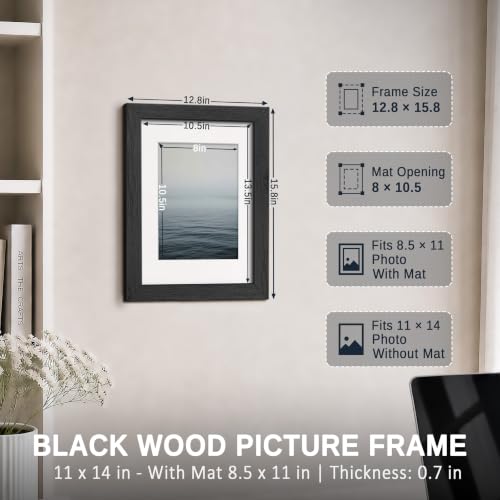 Image of VCK 11x14 Picture Frame 5 Pack, Black Exclusive Wood, Real Glass, for Print