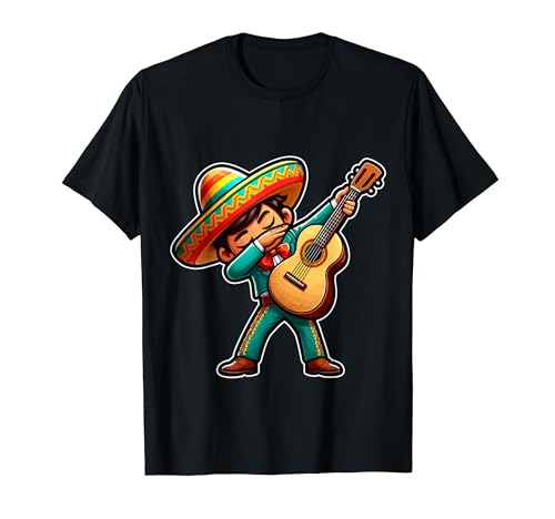 Disfraz de niño mariachi dabbing con guitarra Cinco de Mayo para niños Camiseta