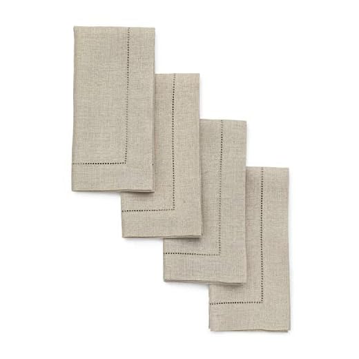 Solino Home Natural Linen Napkins Set of 4-100% Pure Linen Hemstitch Dinner Napkins 20 x 20 Inch for Fall, Autumn, Thanksgiving, Christmas, Holiday - Classic Hemstitch