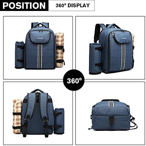 Kono Picnic Backpack for 4 Person Set Pack with Blanket & Insulated Waterproof Pouch Large Picnic Lunch Backpack for Camping BBQ Family Outdoor Activities, 18.5L