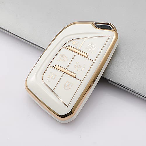 Image of Tpu Compatible with Cadillac key fob cover for 2020 2022 CT5 CT6 XTS XT4 XT5 XT6 ATS lyriq Escalade ESV accessories keychain (white)