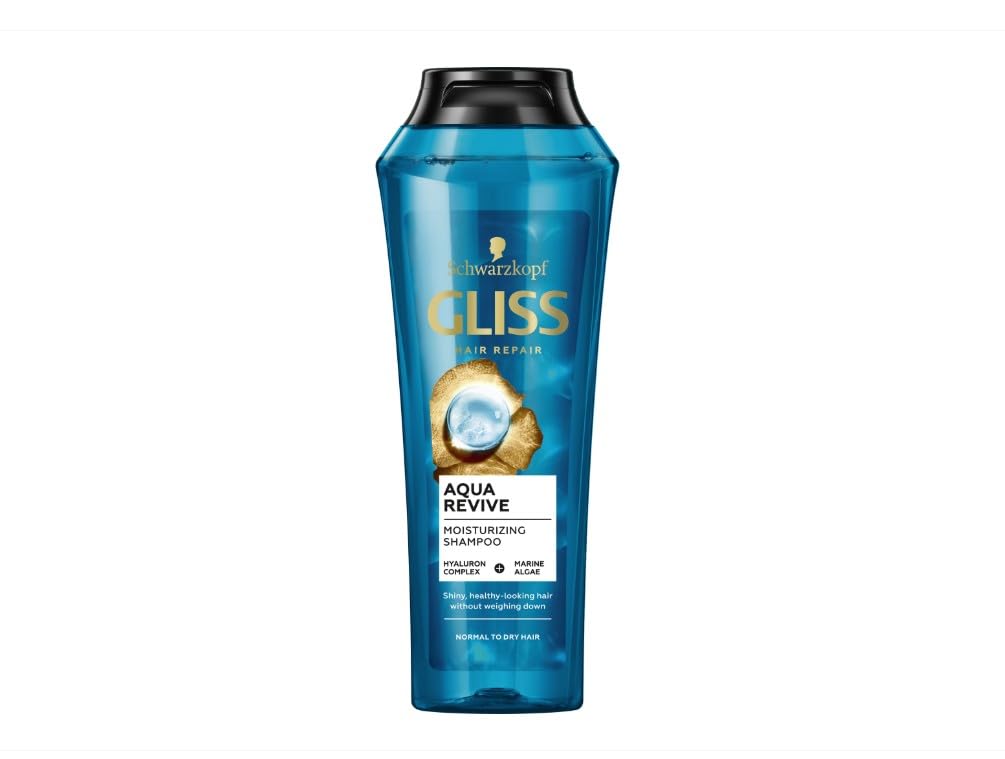 Schwarzkopf Gliss Aqua Revive Hydrating Shampoo for Dry & Dehydrated Hair, Lightweight Moisture & Deep Hydration with Hyaluronic Complex & Seaweed Extract, 8.45 fl oz (250 ml)