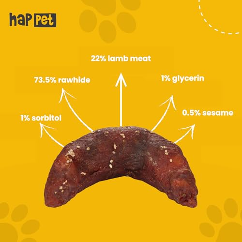 HAPPET Hundegröße - Croissant mit Lamm 12 cm - 1 Stück - natürlicher Zahnbeißring aus Lammfleisch und Rindleder, gesunder Snack zur Unterstützung der Zahnhygiene