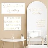 Watersay 2 Pcs Welcome to Our Wedding Mirror Decal Vinyl Lettering Decal Sticker Removable Letters Wedding Decals for Mirrors Glass Window Sign Marriage Decoration(Gold)
