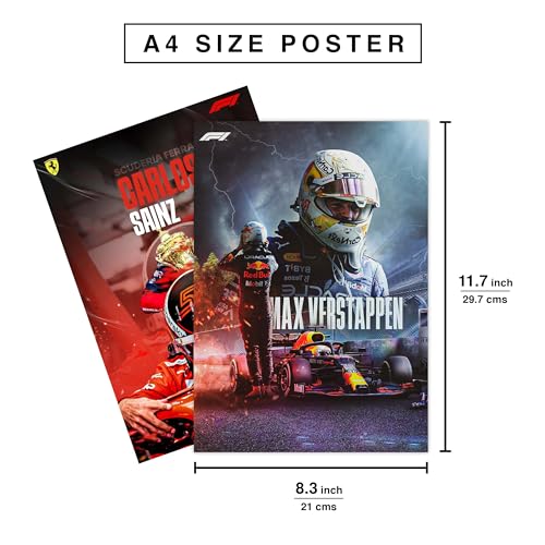 Image of CodersParadise F1 Formula One Wall Posters | Pack of 6, 8x12 Inch (A4) Premium Racing Car Prints, Aesthetic Motorsport | Wall Art for Bedroom, Living Room, Office & Gaming Room, Includes Glue Dots