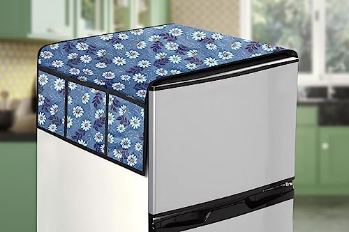 Image of Stylista Refridgerator top Cover Suitable for Samsung RR24C2Y23S8 /NL, 223 Liter Fridge, Dimenions (WXD) 65x111 CM, Floral Pattern Blueish Grey