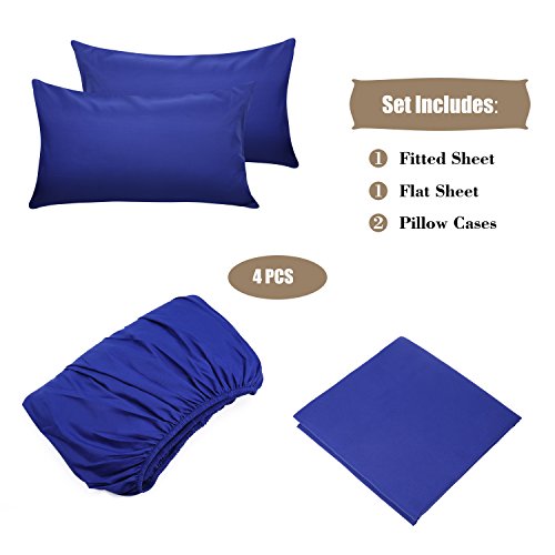 Image of 4 Piece Bed Sheet Set (Queen,Royal Blue) 1 Flat Sheet,1 Fitted Sheet and 2 Pillow Cases,Brushed Microfiber Luxury Bedding with Deep Pockets