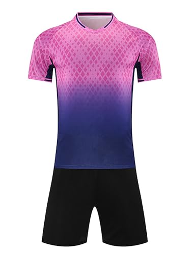 TiaoBug Kids Soccer Uniforms Boys Short Sleeve T-shirt Shorts Set Children Uniform Football Training Sports Outfits Hot Pink 15-16 Years