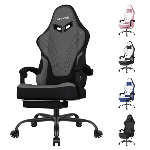 Silla Gaming Ergonómica Escritorio, para videojuegos u oficina, Silla Gamer con Cojín Lumbar & Reposacabeza, Regulable en altura y reclinable, Tejidos Silla Cómoda con Reposapiés Para Adultos(Gris) ﻿