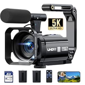 Videokamera 5K 56MP Camcorder Doppelobjektiv 16X WiFi Vlogging Kamera für YouTube 3" Touchscreen IR Nachtsicht Videorekorder mit 2 Batterien, 64GB Karte, Fernbedienung, Mikrofon