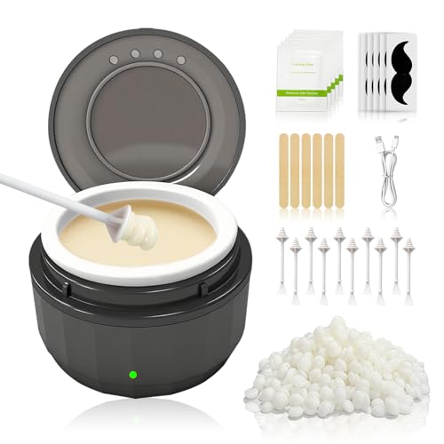 Professional Men's Nose Waxing Set, USB-C Electric Hard Wax Melter with Removable Silicone Pot, 50g Beads &amp; 10 Sticks for Nose, Ear &amp; Eyebrow Facial Hair Removal Wax Grooming Kit (Black)