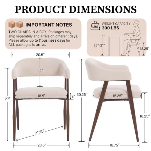 Image of HNY Modern Dining Chairs with Arms Set of 6, Beige Linen Upholstered Chairs