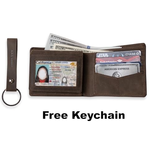 Slim Leather Wallet for Men – Brown Bifold with 8 Card Slots & 2 Flip-Up ID Windows – Gift Box Included – Clearance Special2
