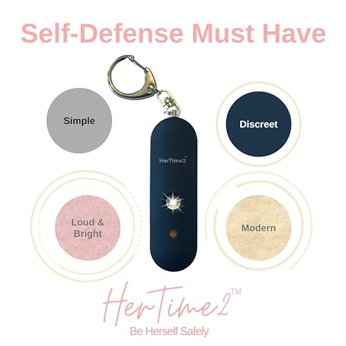 Image of HerTime2 Personal Safety Alarm for Women - Loud Self Defense Siren, Waterproof Keychain with Strobe Light - Battery Powered, Black