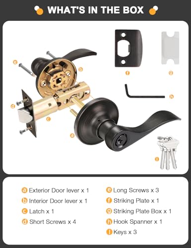 Image of Gobrico Oil Rubbed Bronze Keyes Entry Door Locks Wave Handle Lever, 1Pack