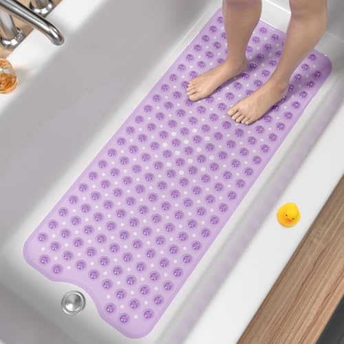 HITSLAM Tapis de Baignoire Antidérapant, 101 x 40cm Très Long Tapis de Douche Antiderapant, Résistant aux Moisissures & Lavable en Machine Tapis de Bain sans BPA,...
