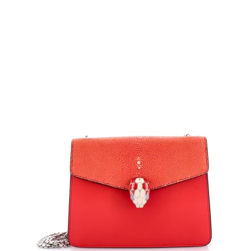 Bvlgari, Pre-Loved Serpenti Forever Square Shoulder Bag Leather and Stingray Small, Red