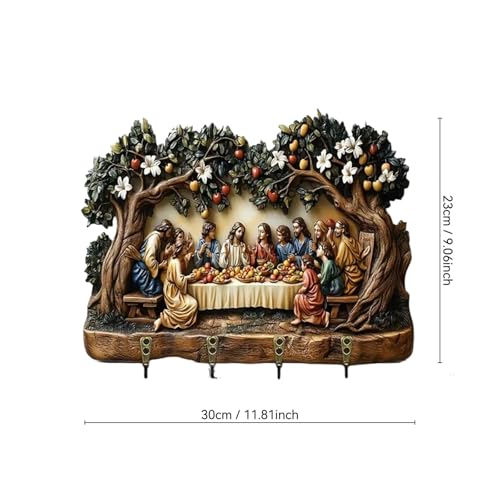 Flat Wooden Jesus the Last Supper Wall Art Decor Key Holder Wall Mount 2D - image 3