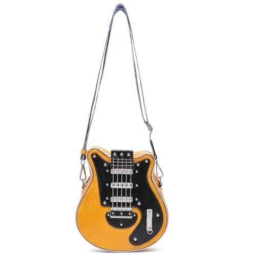 Lyuxhetaokdiq Bolsa tiracolo masculina e feminina em formato de guitarra de couro PU exclusiva novidade bolsa de guitarra, 1 amarelo pequeno