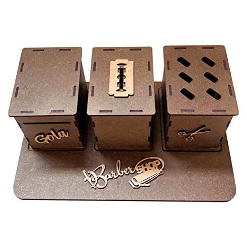 Kit Suporte Para Barbeiro Com Porta Tesoura Gola E Descarte Para Lamina Navalha