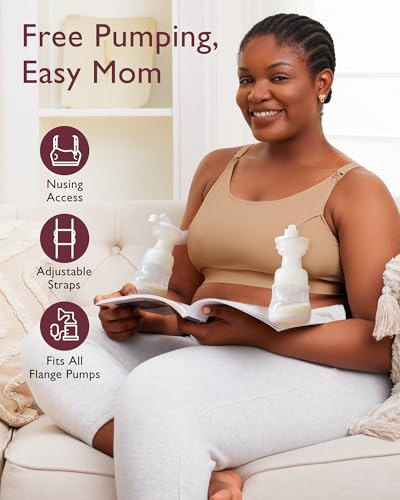 Image of Momcozy Hands Free Pumping Bra, Adjustable Breast-Pumps Holding and Nursing Bra, Pumping & Nursing Bra in One