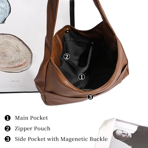 Image of Hobo Bags for Women, Vegan Leather Shoulder Handbag Tote Bag | Soft purse for teachers, office, college, travel, vacation& daily commute